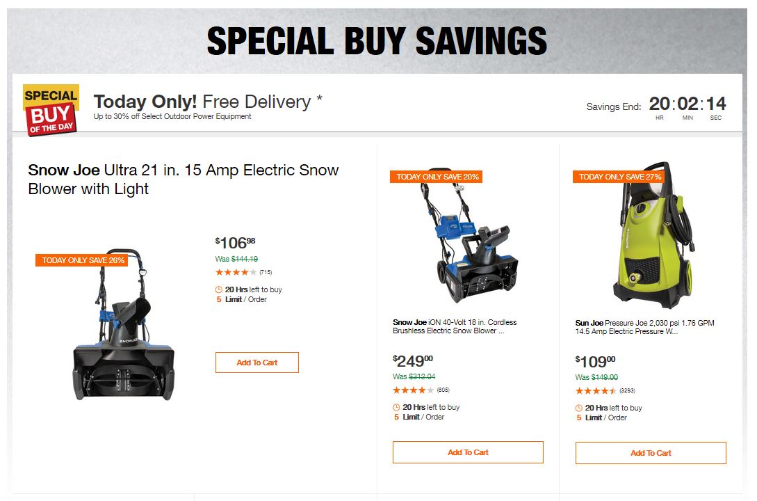 Home Depot Deals - Up to 30% off Select Outdoor Power Equipment