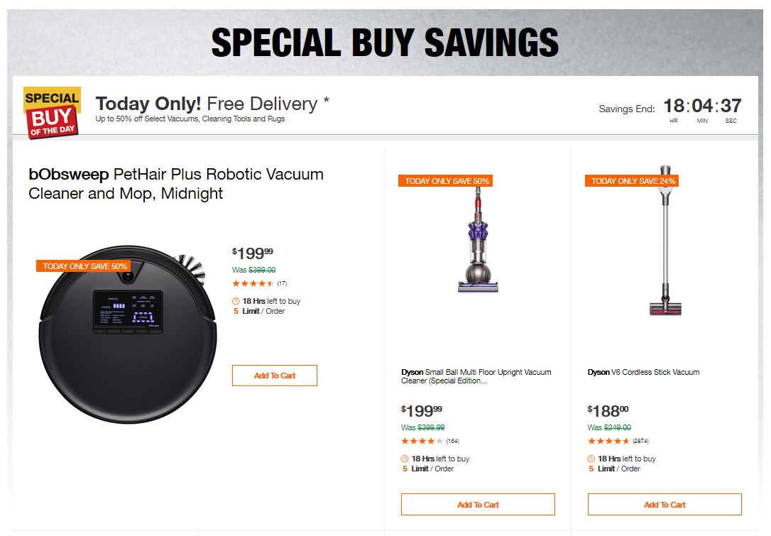 Home Depot Deals - Up to 50% off Select Vacuums, Cleaning Tools and Rugs