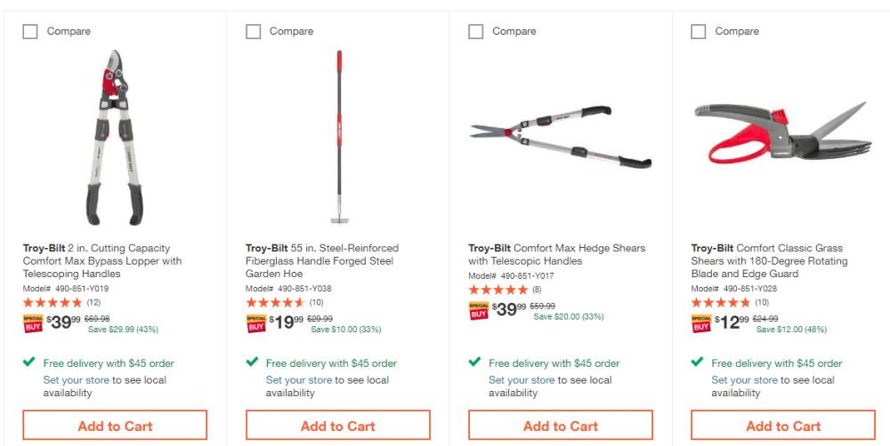 Home Depot Promo - Up to 50% Off Troy Bilt Hand Gardening Tools