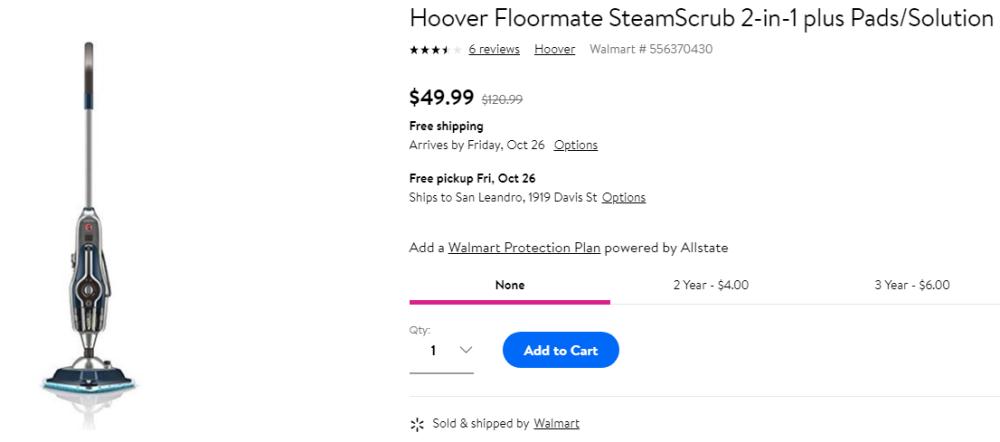 Buy Hoover Floormate 2-in-1 SteamScrub for $50 at Walmart