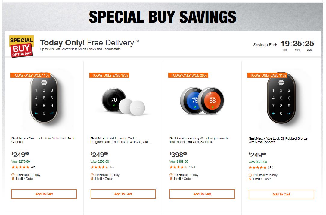 Home Depot Deals - Up to 20% off Select Nest Smart Locks and Thermostats