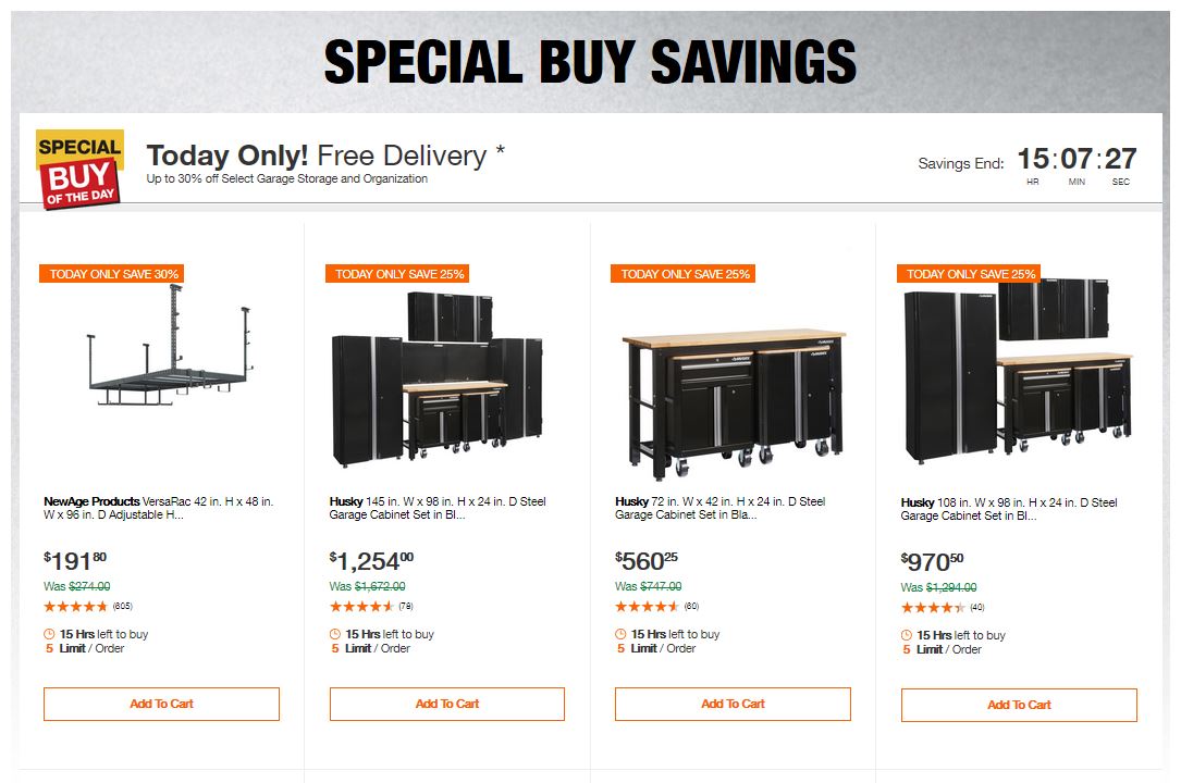 Home Depot Deals - Up to 30% off Select Garage Storage and Organization