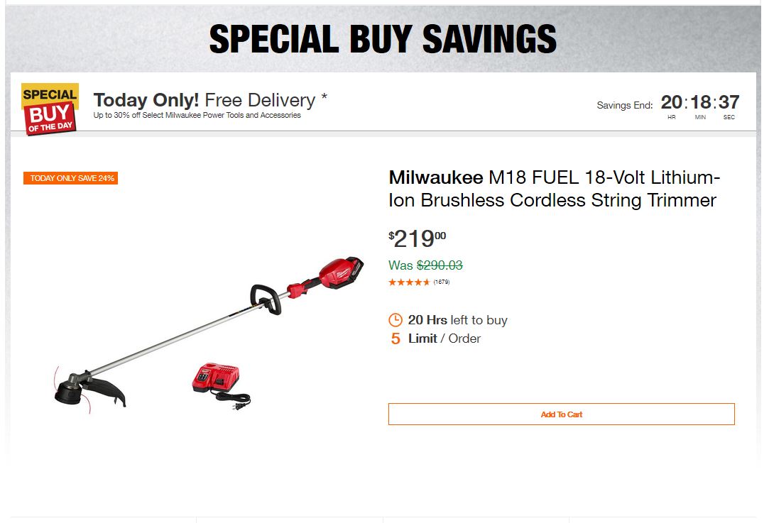 Home Depot Deals - Up to 30% off Select Milwaukee Power Tools and Accessories