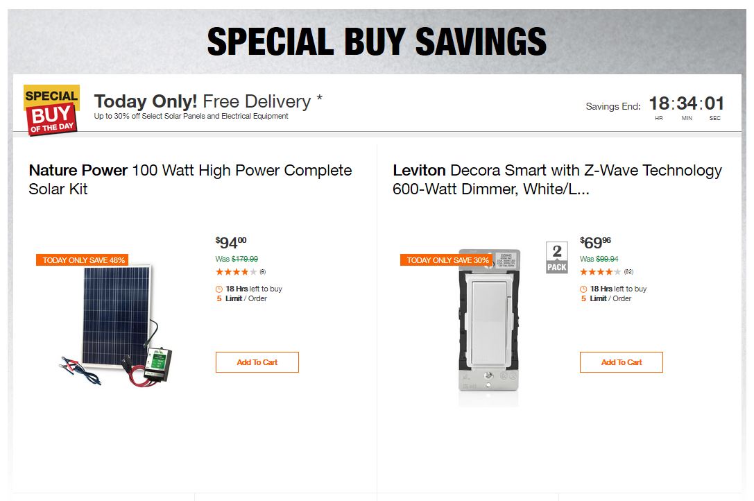 Home Depot Deals - Up to 30% off Select Solar Panels and Electrical Equipment
