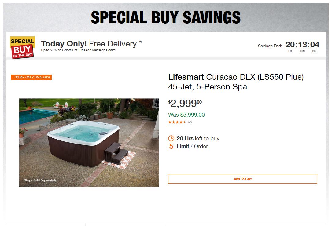 Home Depot Deals - Up to 50% off Select Hot Tubs and Massage Chairs